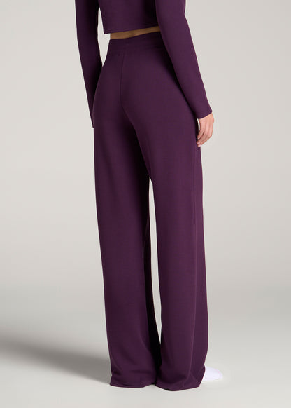Mid-Rise Waffle Wide-Leg Pants for Tall Women in Aubergine