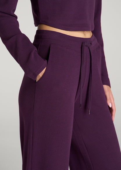 Mid-Rise Waffle Wide-Leg Pants for Tall Women in Aubergine