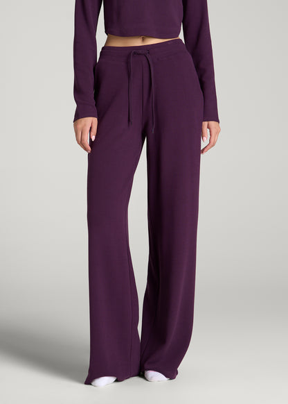 Mid-Rise Waffle Wide-Leg Pants for Tall Women in Aubergine
