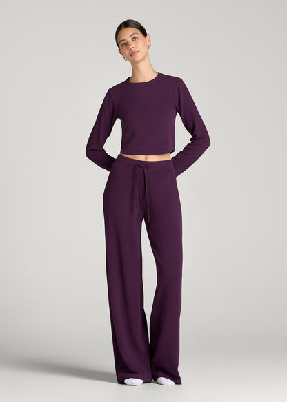 Mid-Rise Waffle Wide-Leg Pants for Tall Women in Aubergine