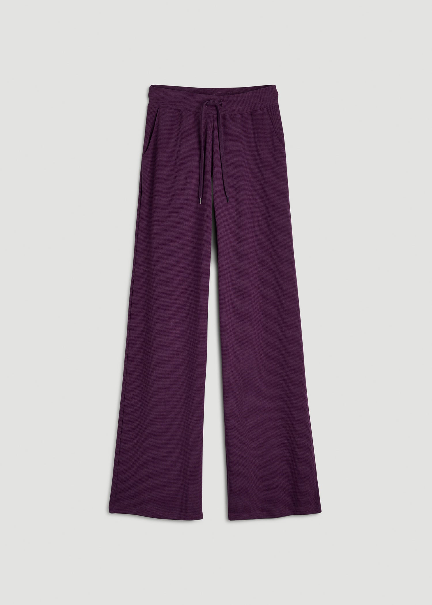 Mid-Rise Waffle Wide-Leg Pants for Tall Women in Aubergine