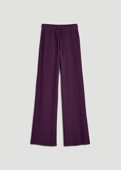 Mid-Rise Waffle Wide-Leg Pants for Tall Women in Aubergine