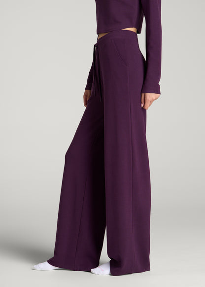 Mid-Rise Waffle Wide-Leg Pants for Tall Women in Aubergine