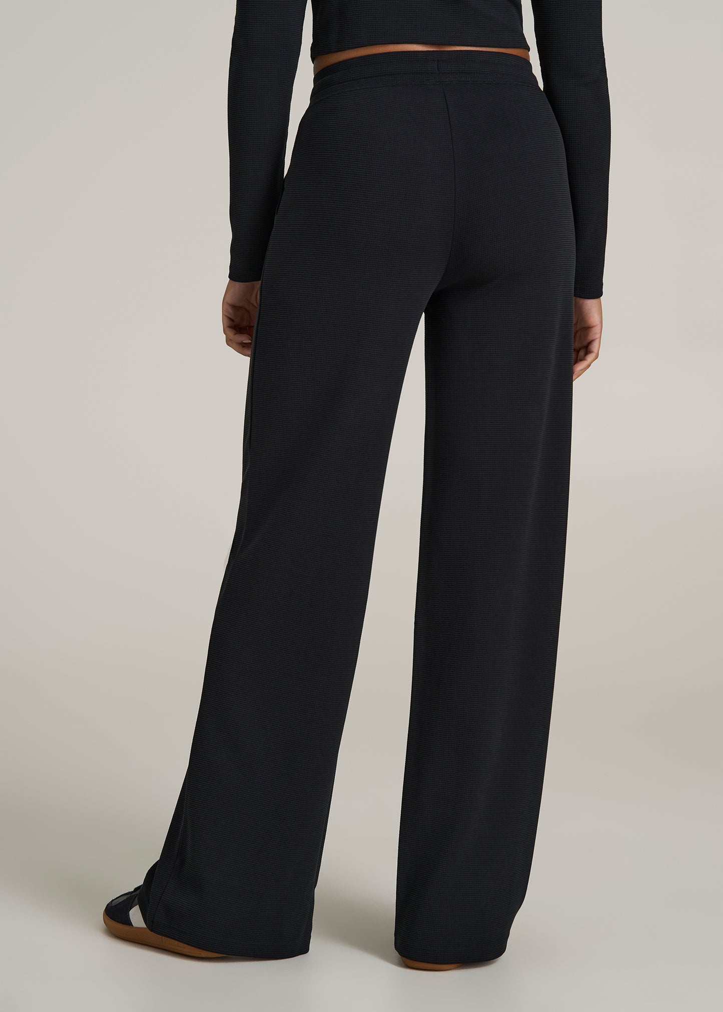 Mid-Rise Waffle Wide-Leg Pants for Tall Women in Black