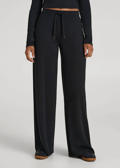 Mid-Rise Waffle Wide-Leg Pants for Tall Women in Black