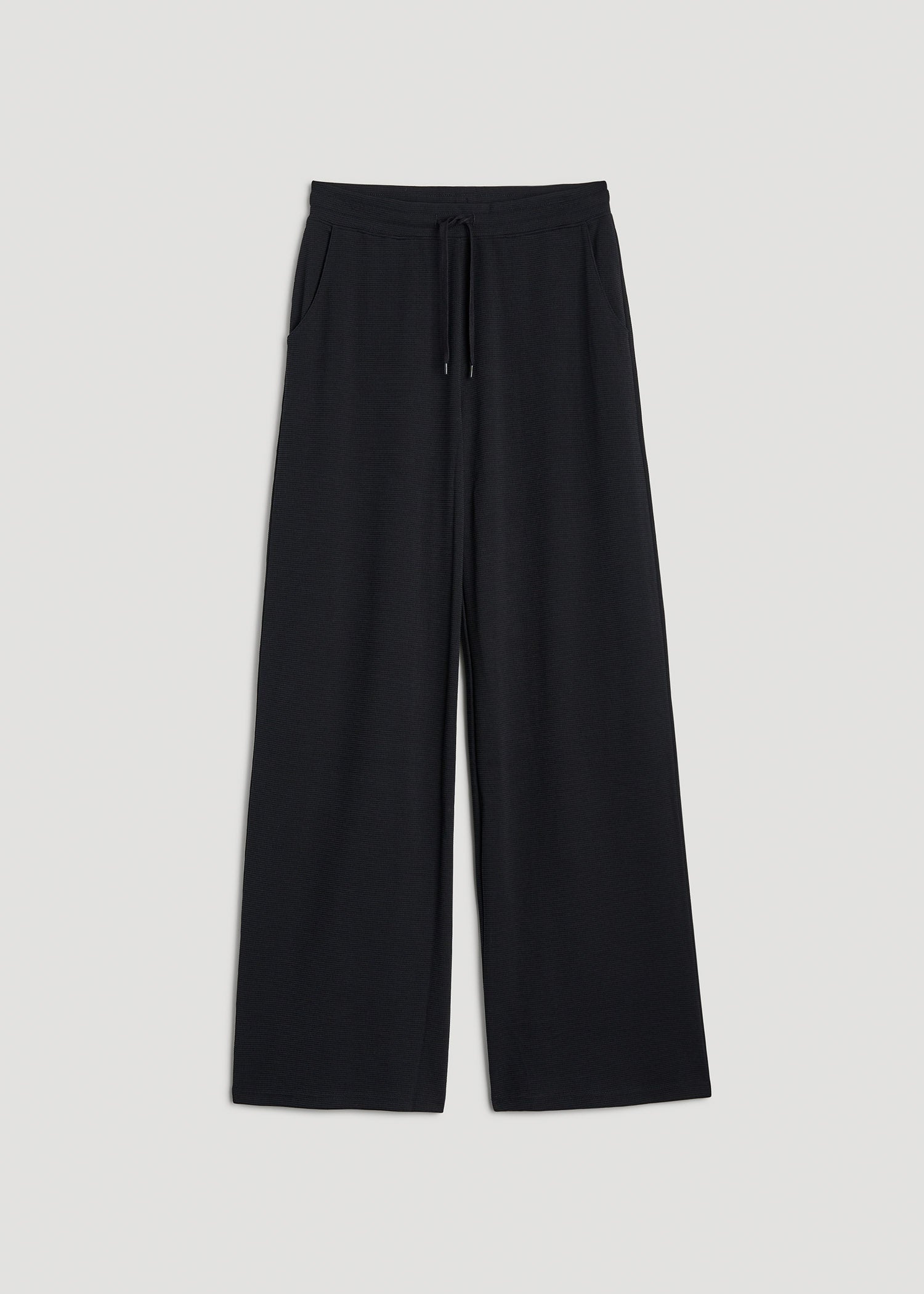 Mid-Rise Waffle Wide-Leg Pants for Tall Women in Black