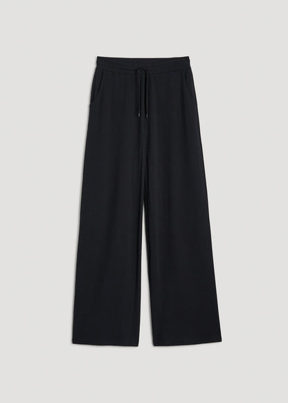 Mid-Rise Waffle Wide-Leg Pants for Tall Women in Black