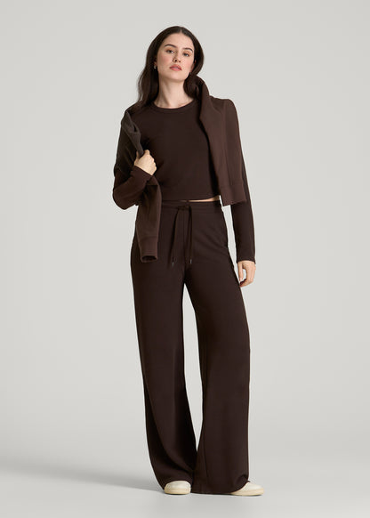 Mid Rise Waffle Wide Leg Pant for Tall Women in Espresso