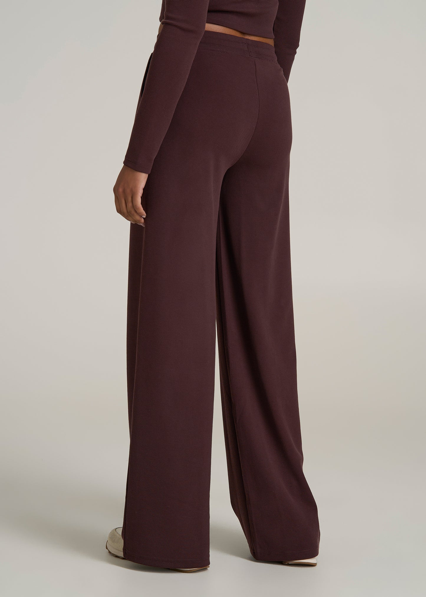 Mid-Rise Waffle Wide-Leg Pants for Tall Women in Oxblood