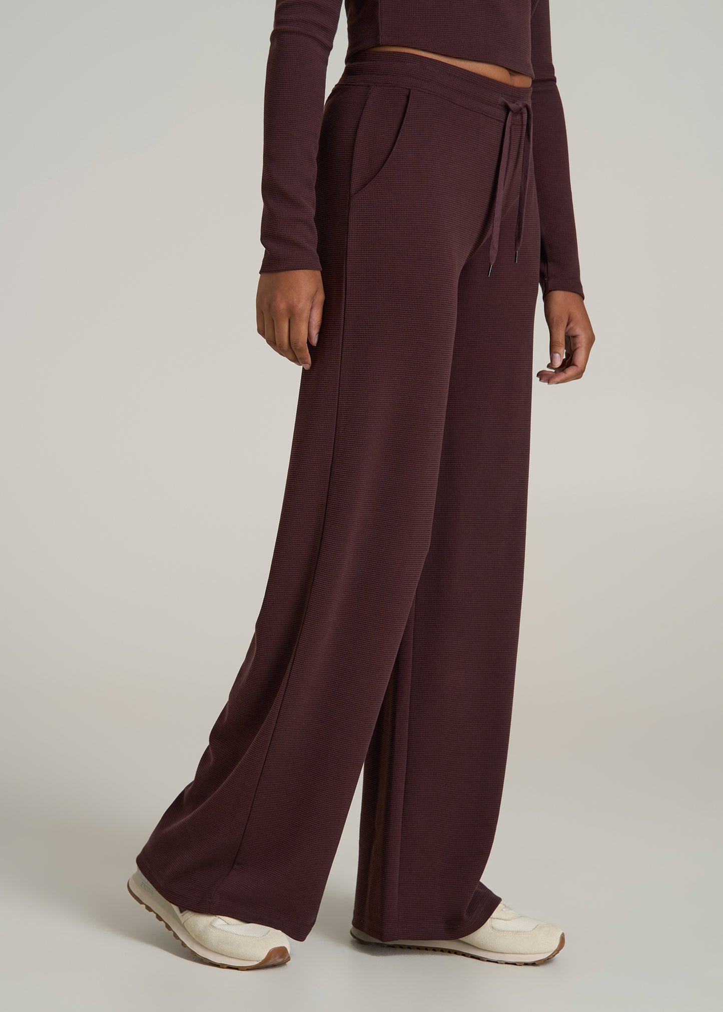 Mid-Rise Waffle Wide-Leg Pants for Tall Women in Oxblood