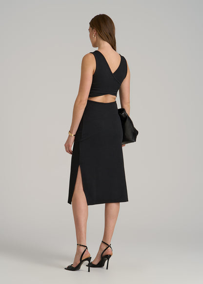 Midi Cross Back Sleeveless Dress for Tall Women in Black