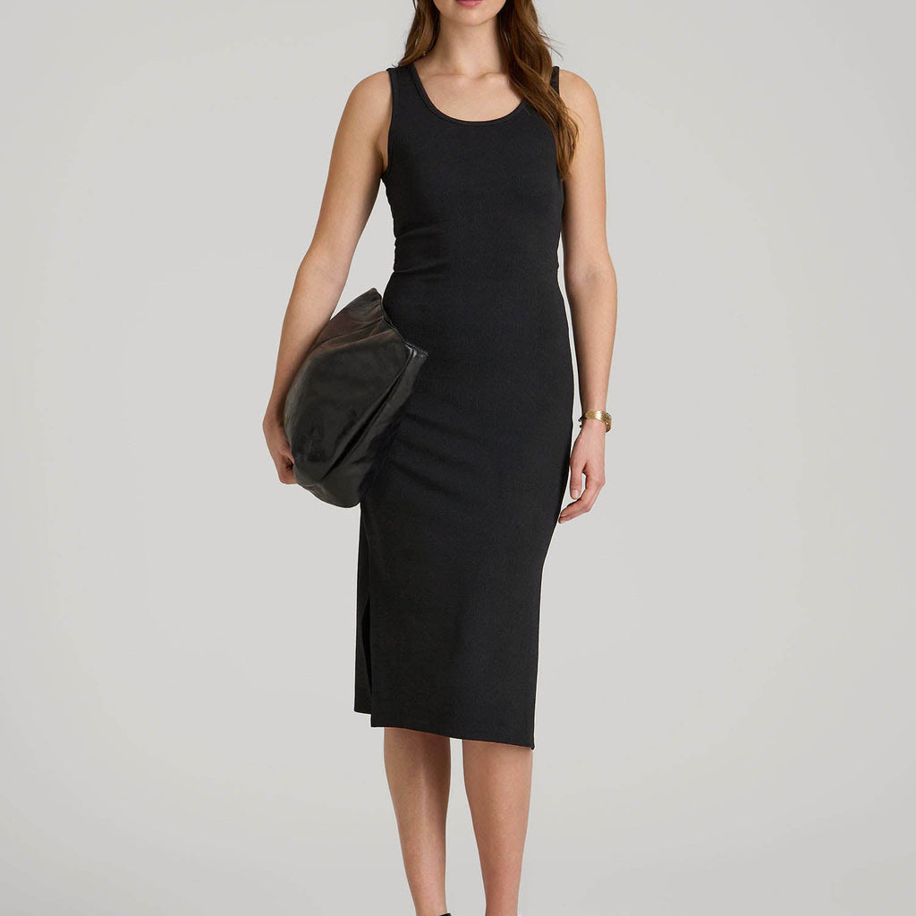 womens black midi dress Midi Cross Back Sleeveless Dress for Tall Women in Black XL / Extra Tall / Black