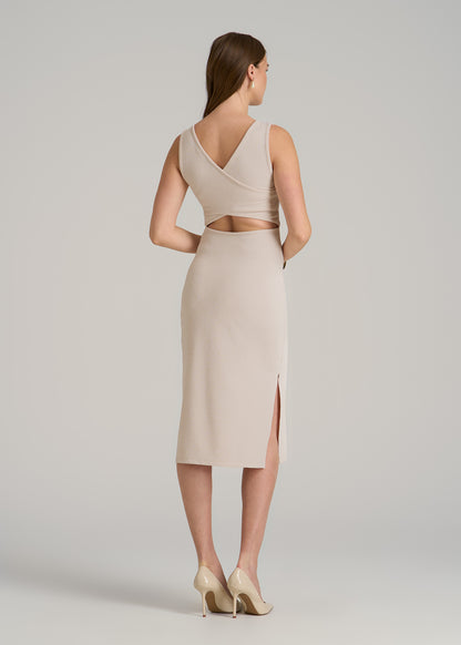 Midi Cross Back Sleeveless Dress for Tall Women in Shell