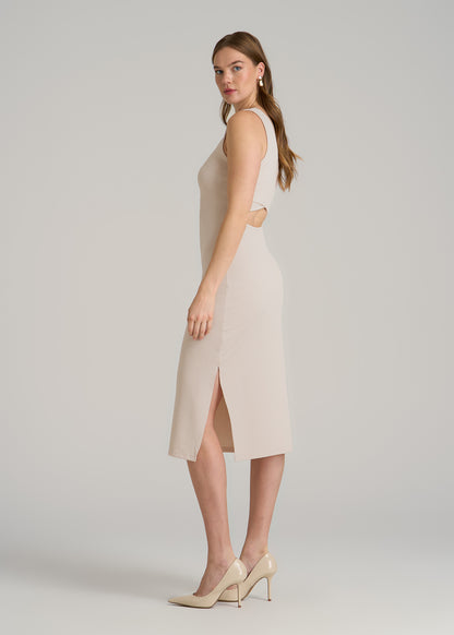 Midi Cross Back Sleeveless Dress for Tall Women in Shell