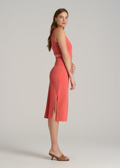 Midi Cross Back Sleeveless Dress for Tall Women in Sunset Coral