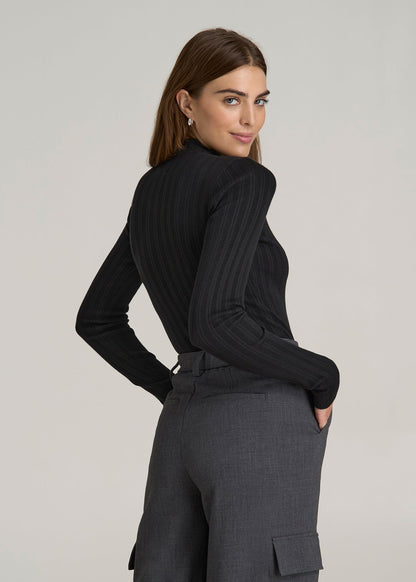 Mock Neck Sweater Bodysuit for Tall Women in Black