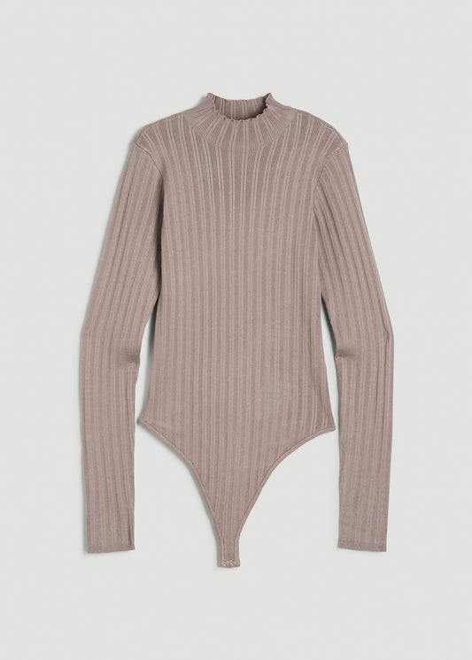 Mock Neck Sweater Bodysuit for Tall Women in Truly Taupe