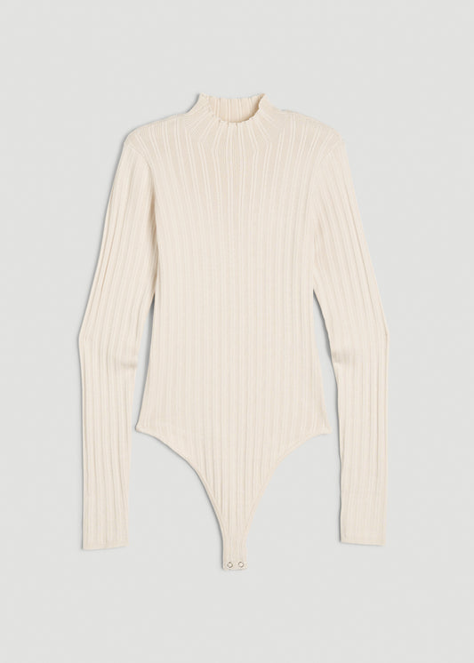 Mock Neck Sweater Bodysuit for Tall Women in Warm Ecru