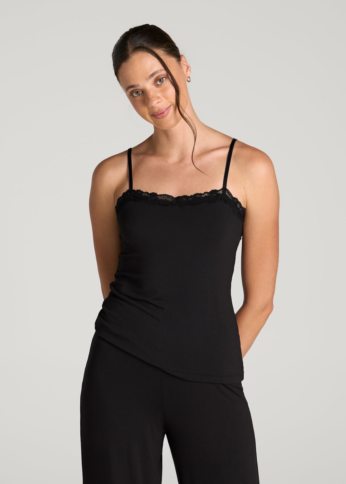 Modal Cami with Lace for Tall Women in Black