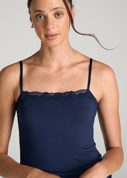 Modal Cami with Lace for Tall Women in Navy Blue