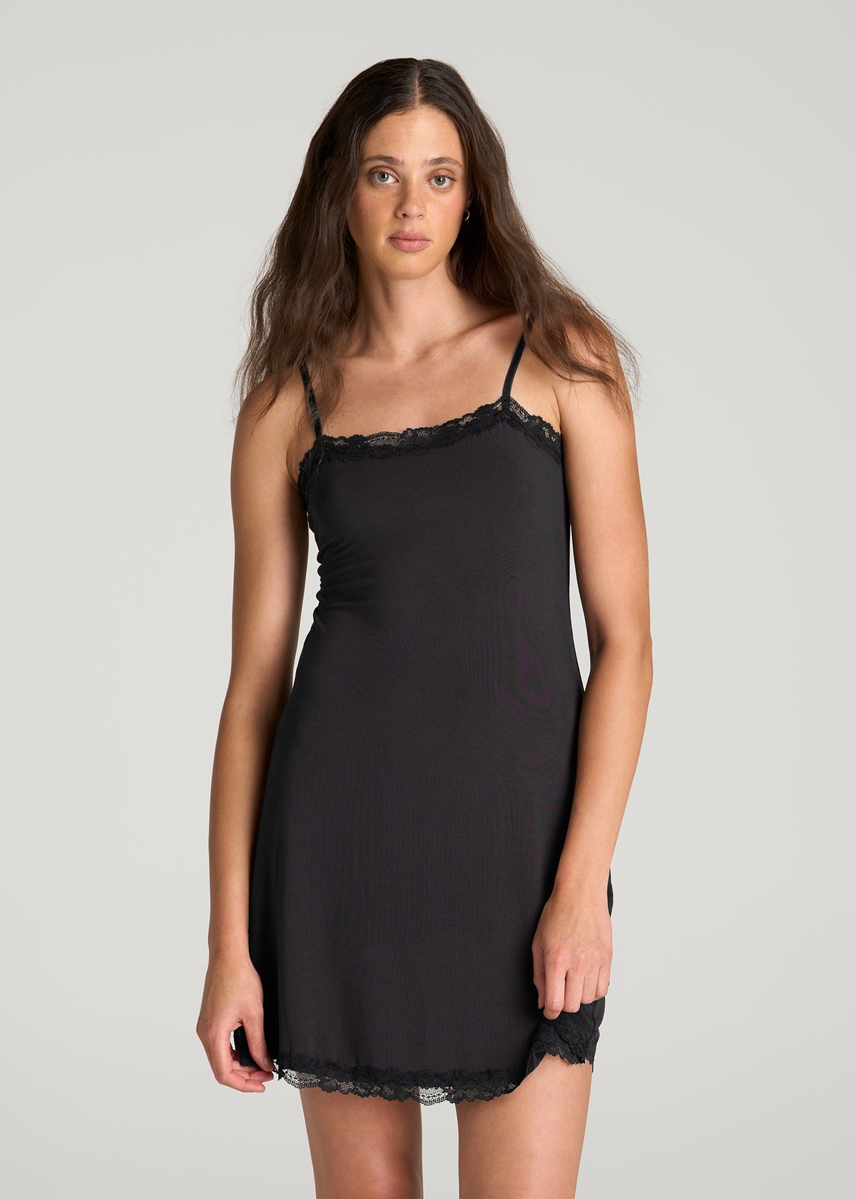 Modal Pajama Slip Dress for Tall Women in Black
