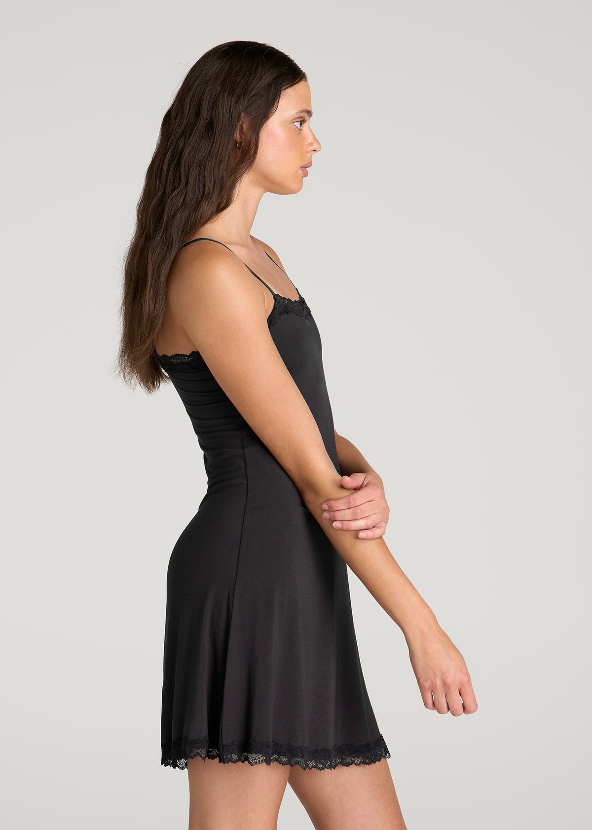 Modal Pajama Slip Dress for Tall Women in Black