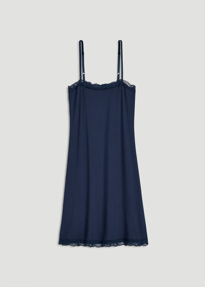 Modal Pajama Slip Dress for Tall Women in Navy Blue