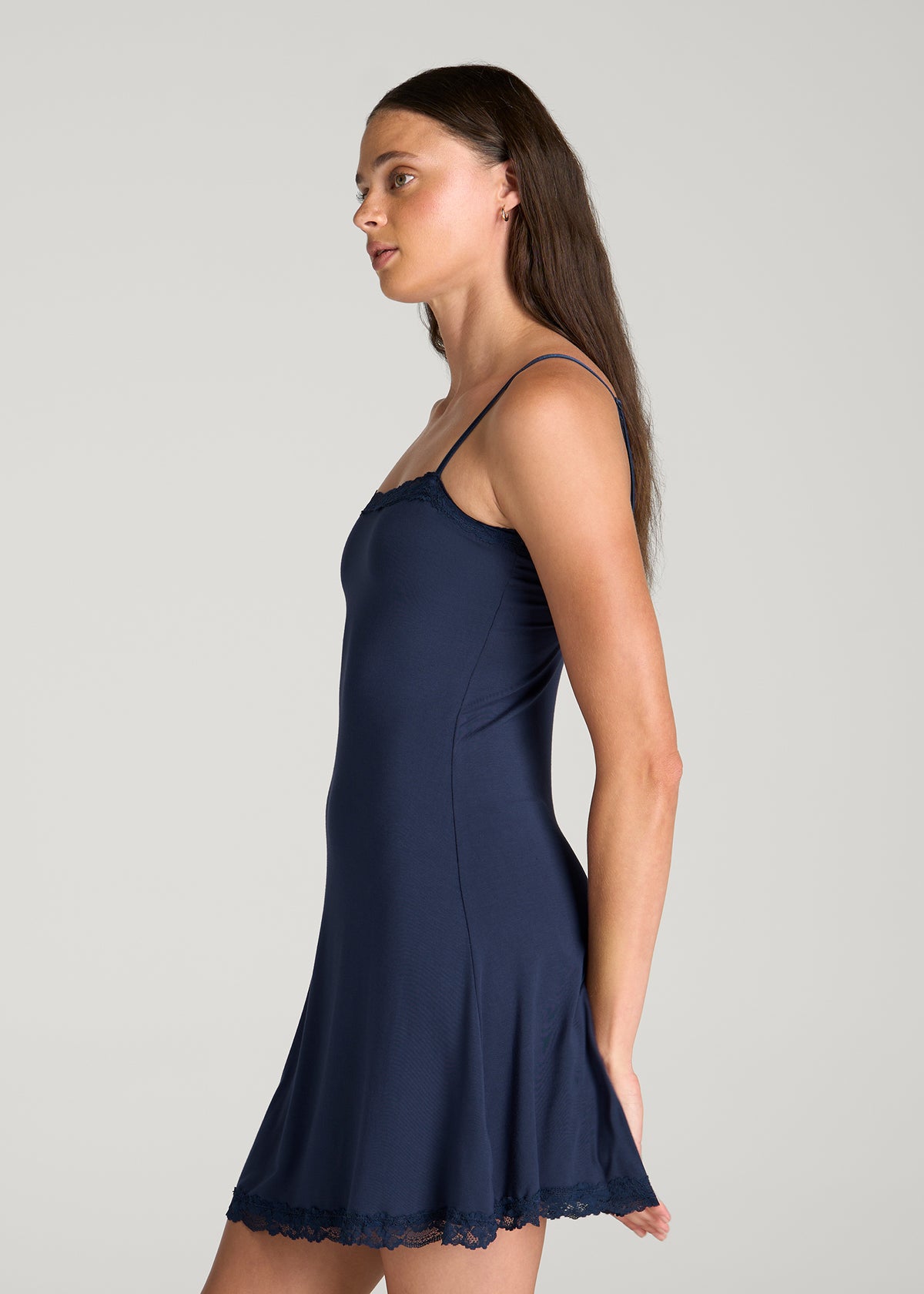 Modal Pajama Slip Dress for Tall Women in Navy Blue