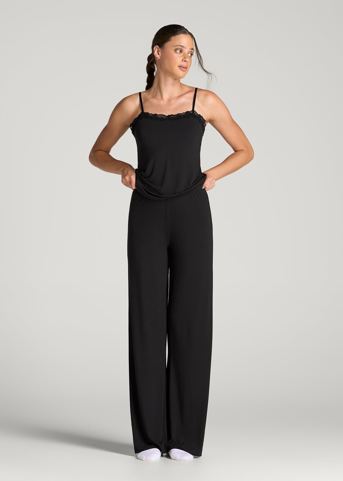 Modal Wide Leg Pajama Pants for Tall Women in Black