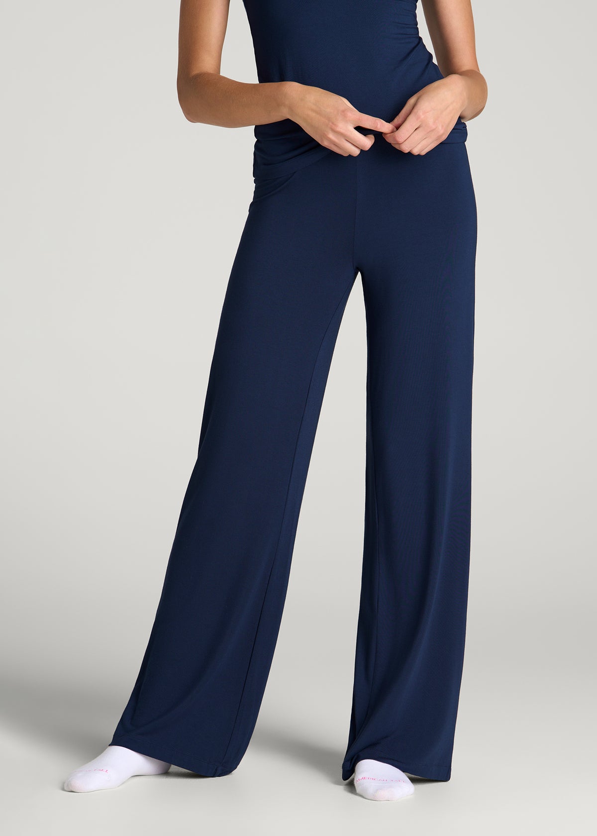 Modal Wide Leg Pajama Pants for Tall Women in Navy Blue