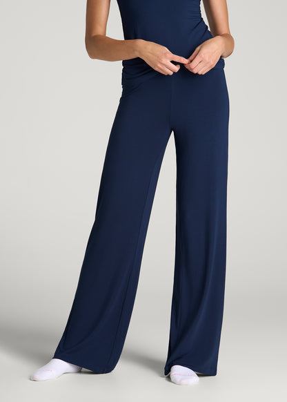 Modal Wide Leg Pajama Pants for Tall Women in Navy Blue