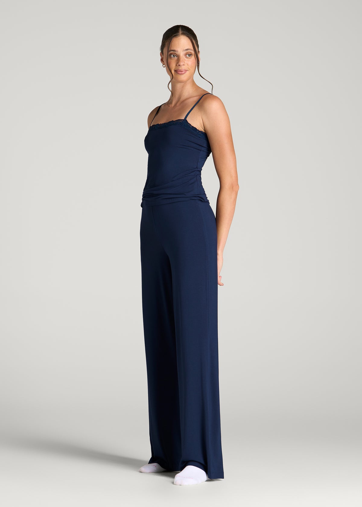 Modal Wide Leg Pajama Pants for Tall Women in Navy Blue