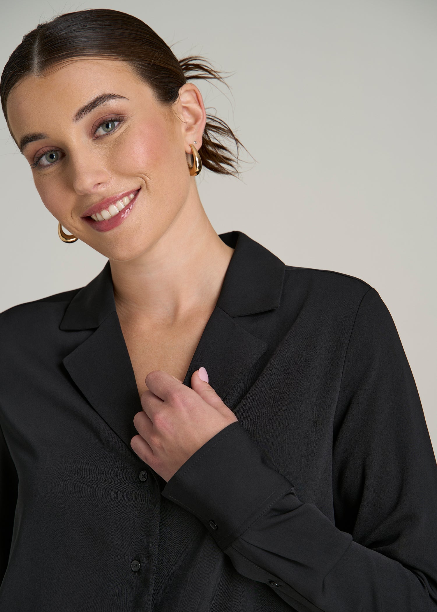 Notch Collar Blouse for Tall Women in Black