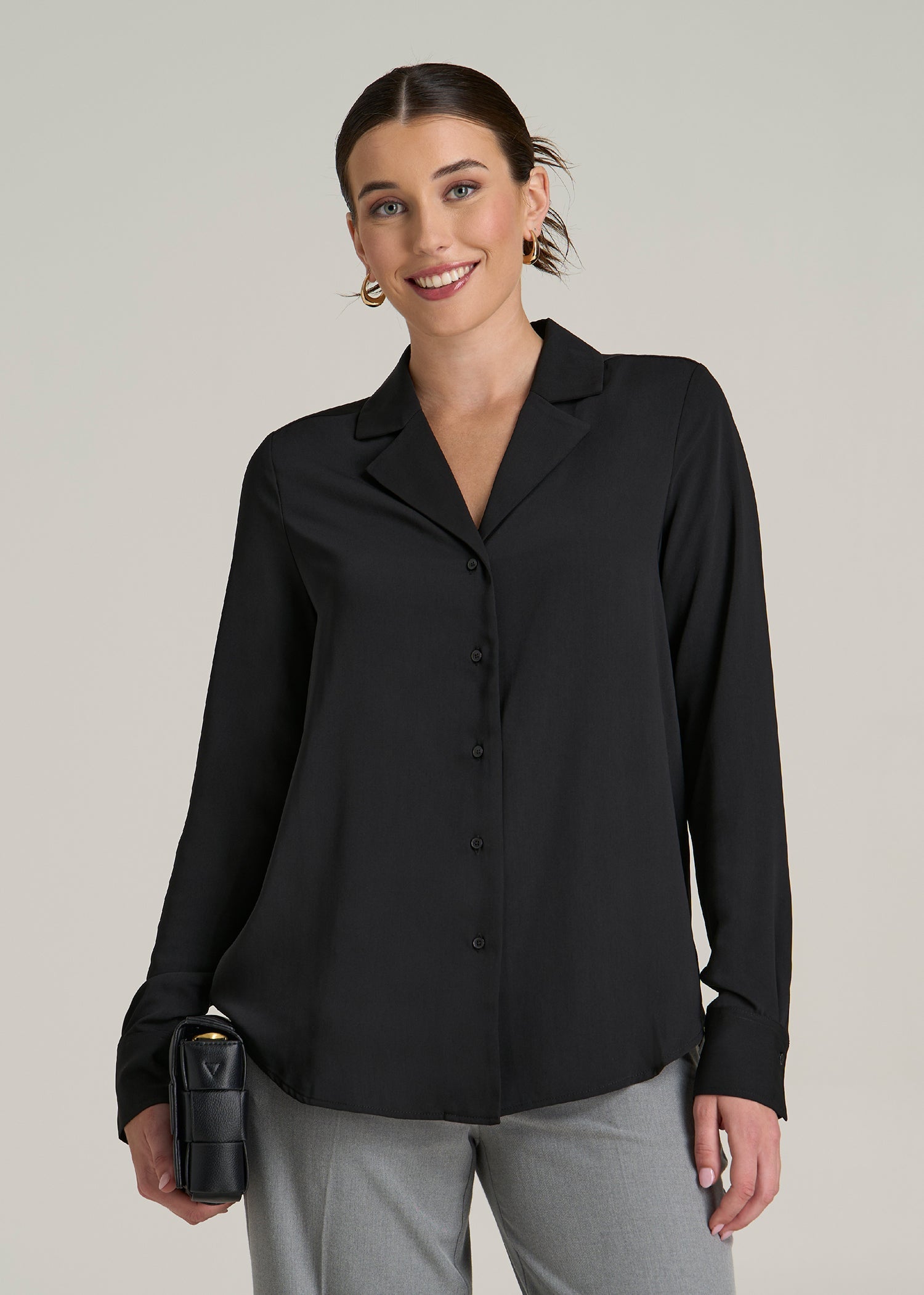 Notch Collar Blouse for Tall Women in Black