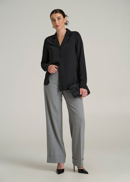 Notch Collar Blouse for Tall Women in Black