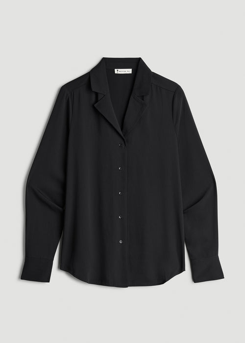 Notch Collar Blouse for Tall Women in Black