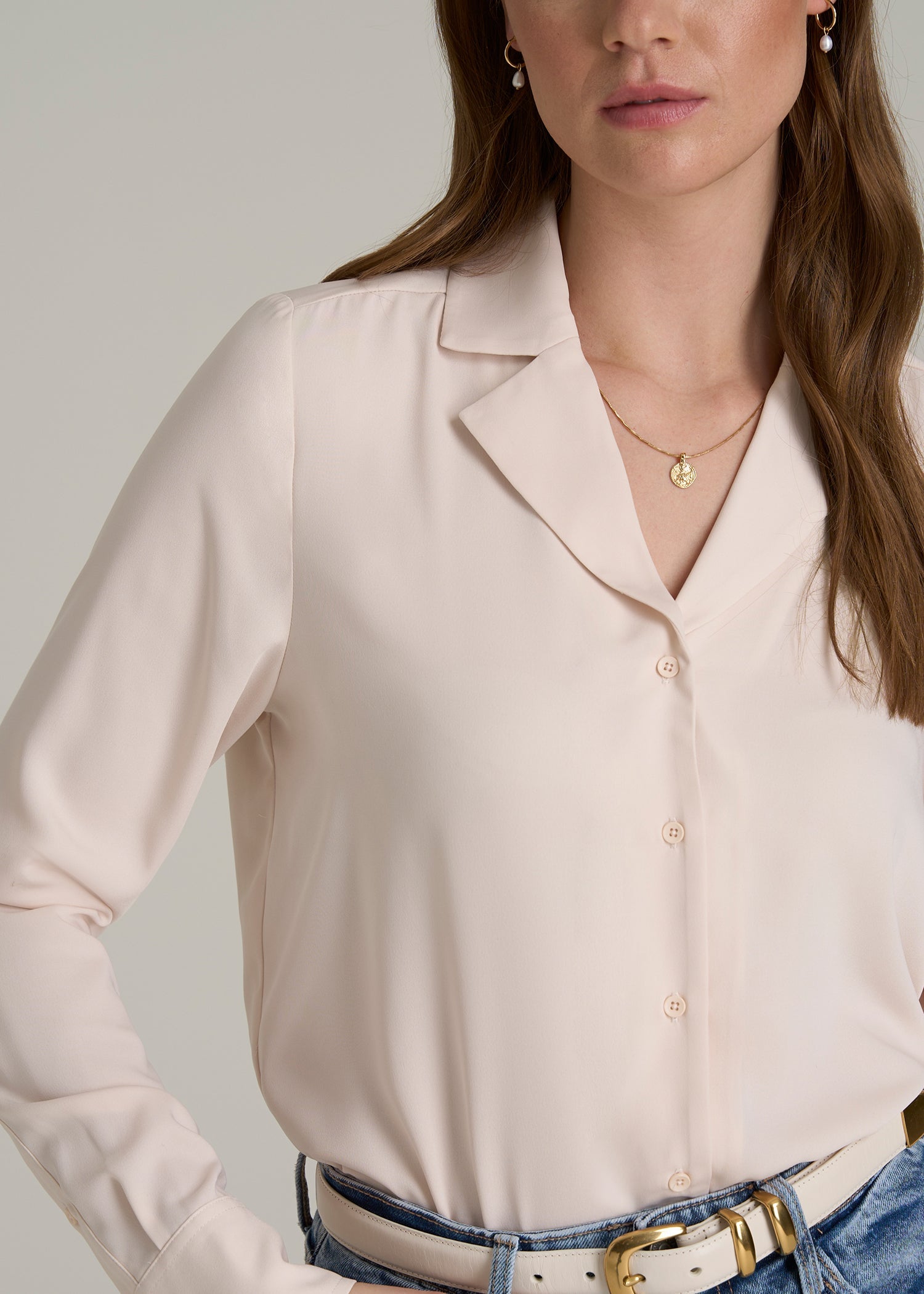Notch Collar Blouse for Tall Women in Shell