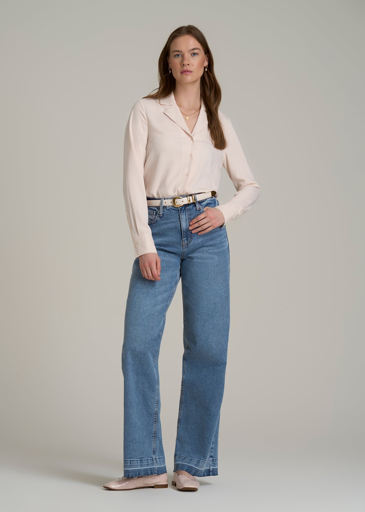 Notch Collar Blouse for Tall Women in Shell