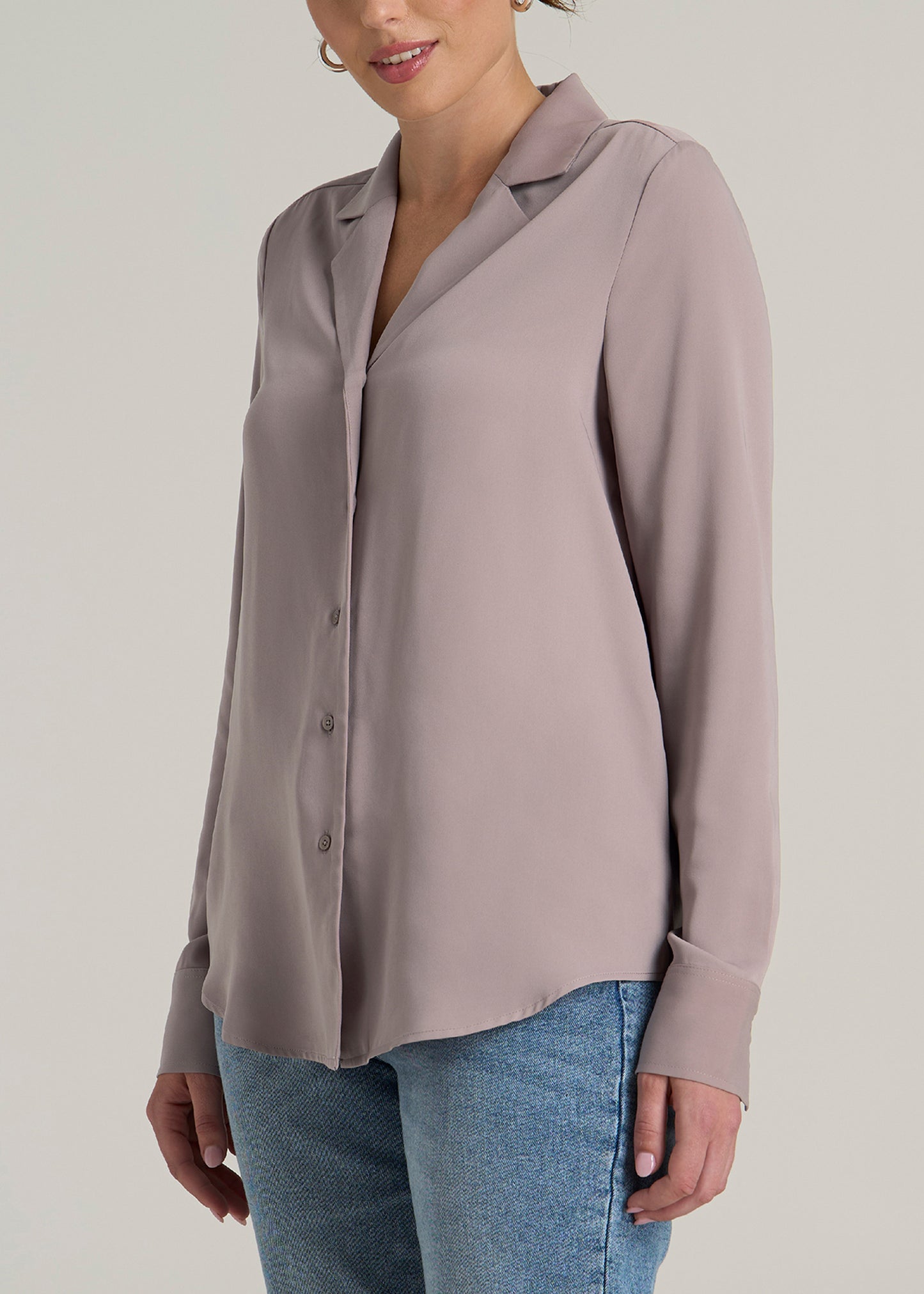 Notch Collar Tall Women's Blouse in Truly Taupe