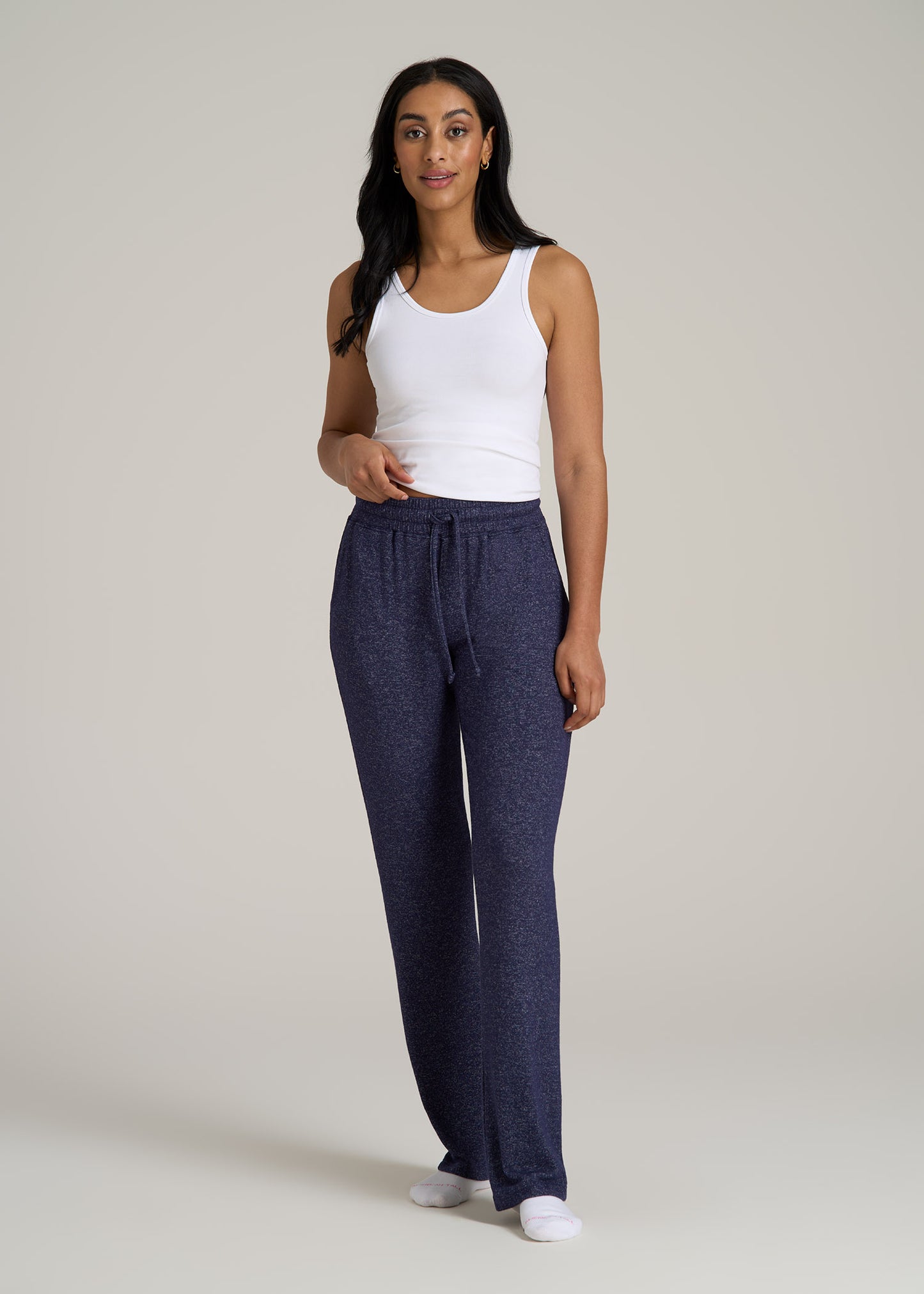 Open-Bottom Cozy PJ Lounge Pants for Tall Women in Regal Blue Mix