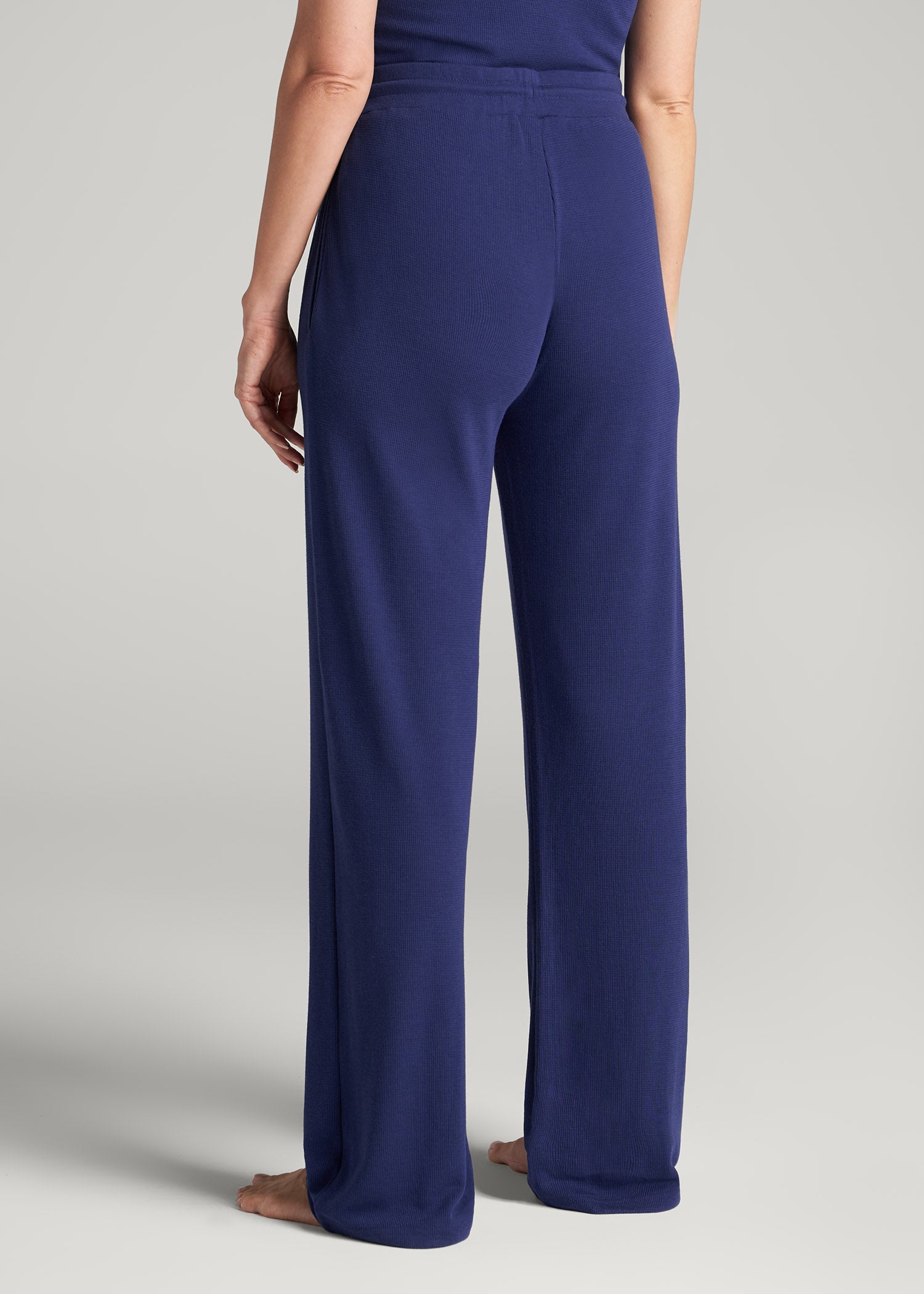 Open-Bottom Waffle Lounge Pants for Tall Women in Midnight Blue