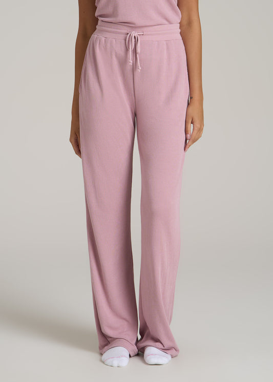 Open-Bottom Waffle Lounge Pants for Tall Women in Pink Peony