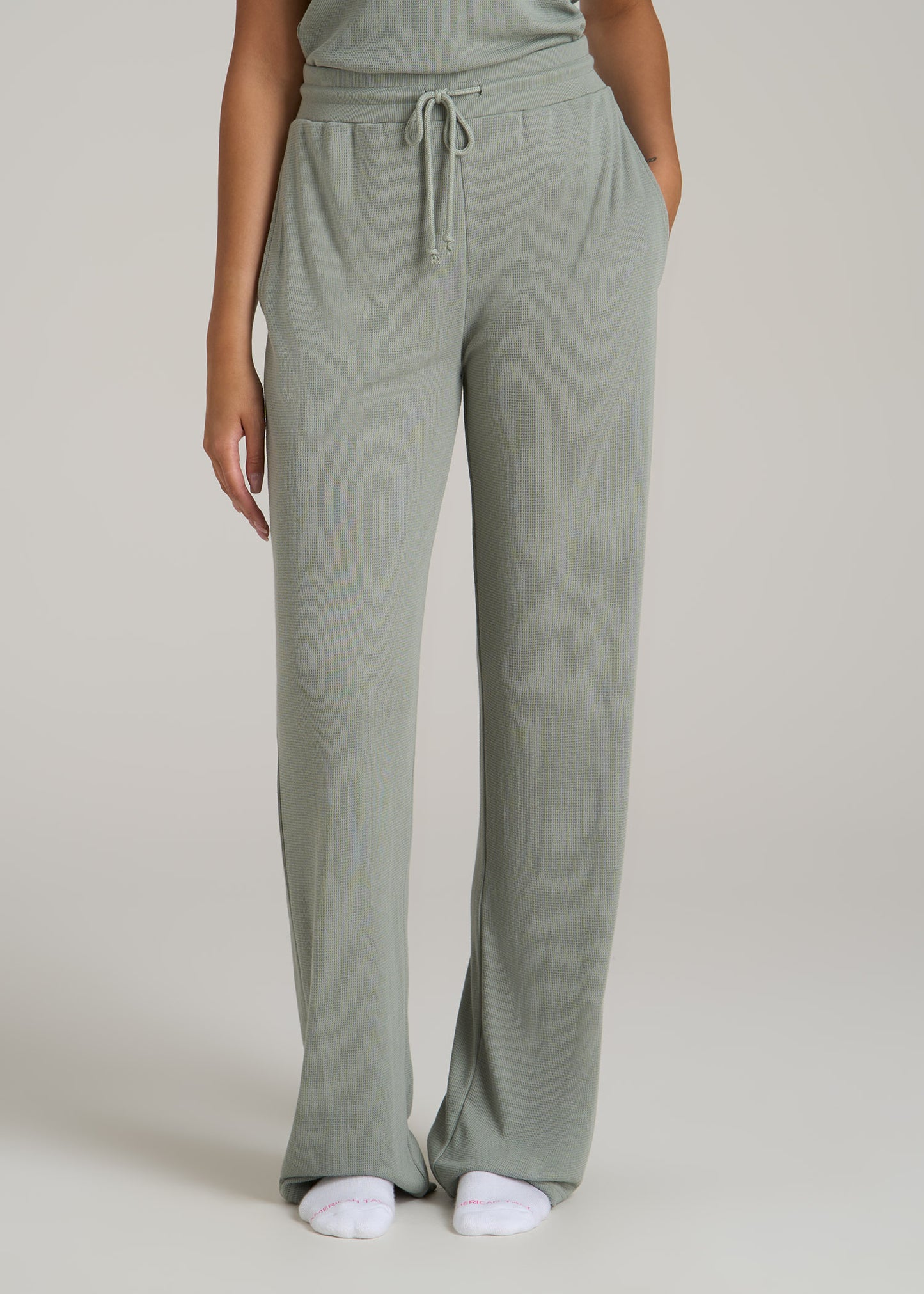 Open-Bottom Waffle Lounge Pants for Tall Women in Seagrass