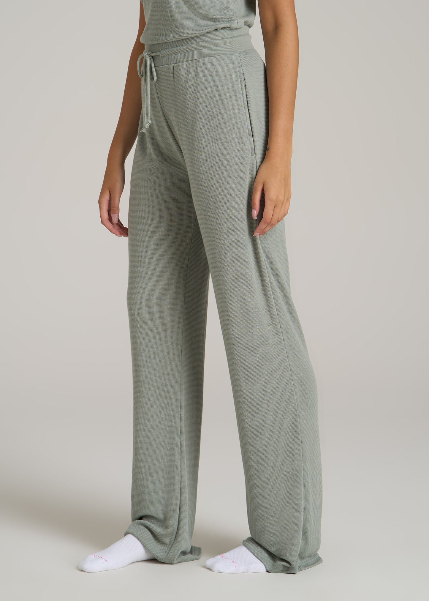 Open-Bottom Waffle Lounge Pants for Tall Women in Seagrass