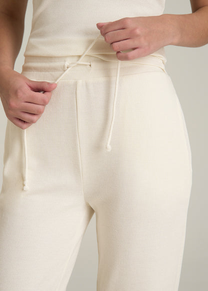 Open-Bottom Waffle Lounge Pants for Tall Women in White Alyssum