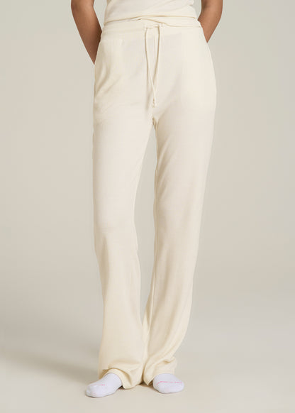 Open-Bottom Waffle Lounge Pants for Tall Women in White Alyssum