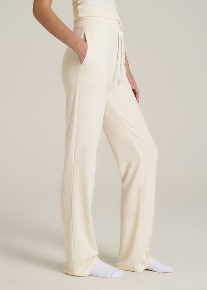 Open-Bottom Waffle Lounge Pants for Tall Women in White Alyssum