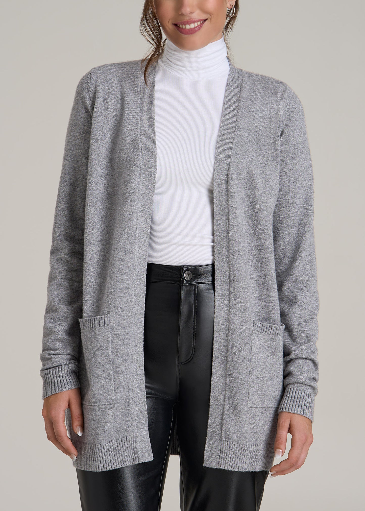 Open Front Long Cardigan Sweater for Tall Women in Ash Grey Mix M Tall Ash Grey Mix