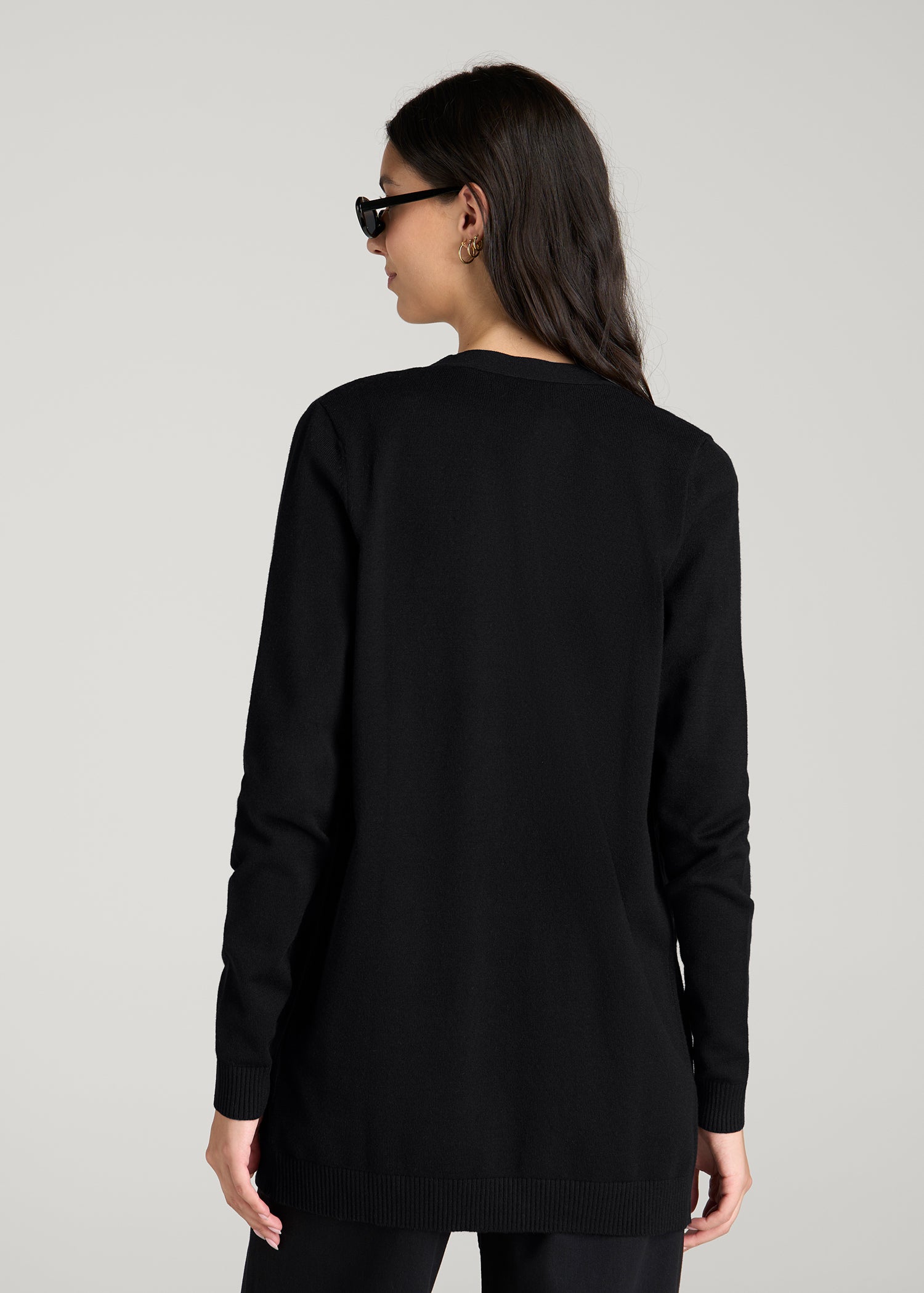 Open Front Cardigan for Tall Women in Deep Black