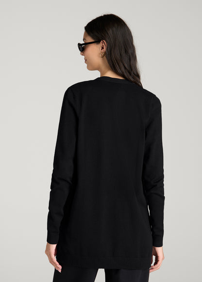 Open Front Cardigan for Tall Women in Deep Black
